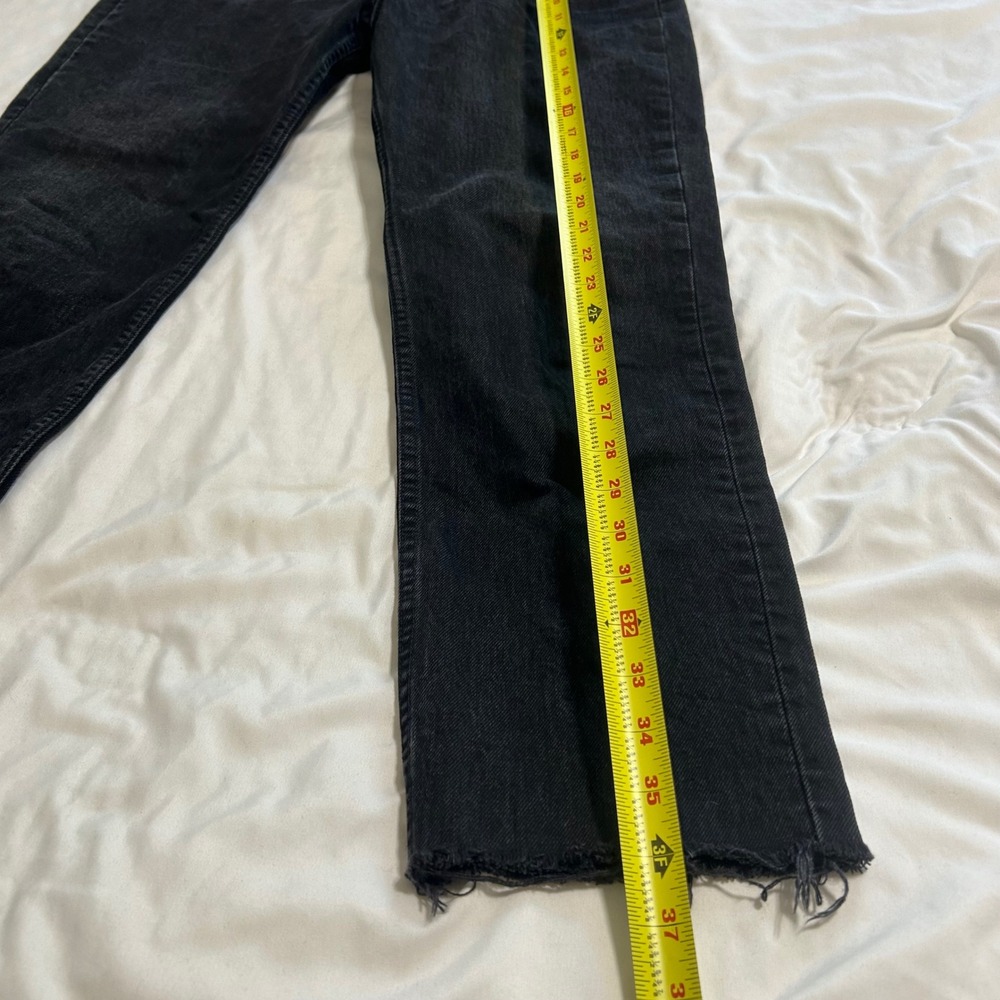 Zara High Waisted Straight Leg Jeans Washed Black Raw Hem Button Fly Size 4 - Picture 2 of 8